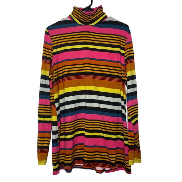 Lane Bryant Womens Long Sleeves Multicolored Stripes Shirt High Neck 14/16 - Picture 1 of 10